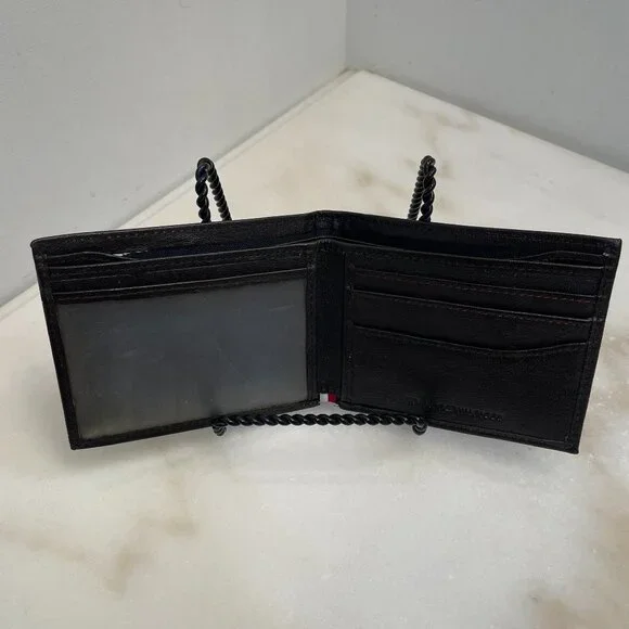 Tommy Hilfiger Men's Classic Logo Bifold Dark Brown Leather Wallet - Picture 5 of 13